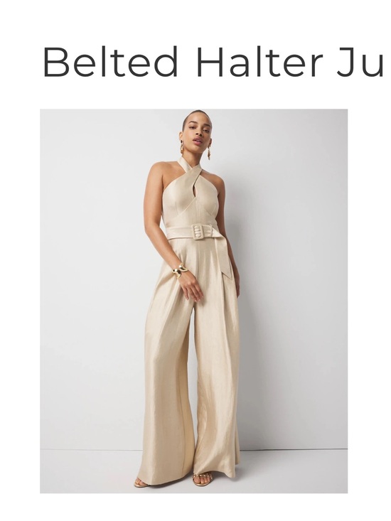 White House Black Market Pants - White House Black Market Metallic Champagne Halter Belted Wide-Leg Jumpsuit